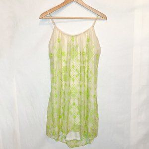 Cynthia Vincent Neon Embroidered Silk Mini Dress